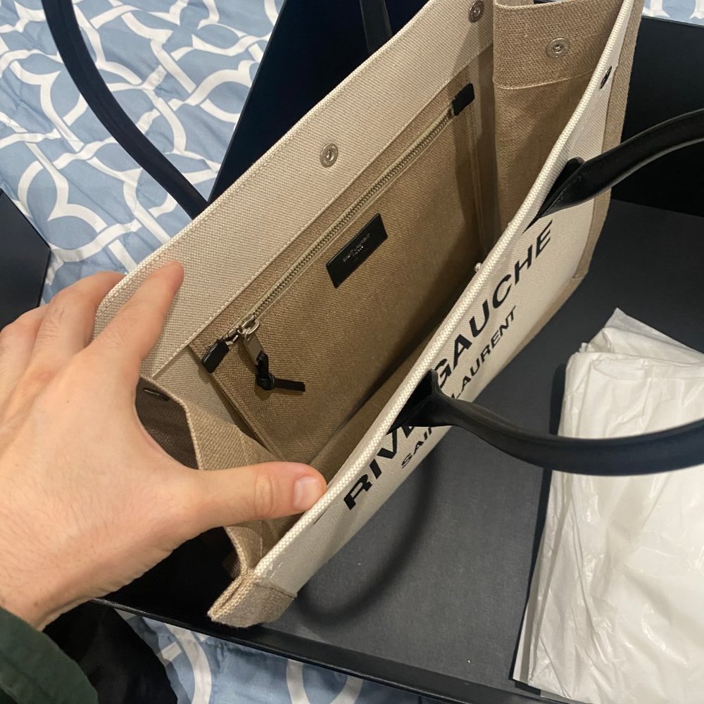 Saint Laurent Rive Gauche North/South Tote White Linen/Beige - Picture 5 of 6